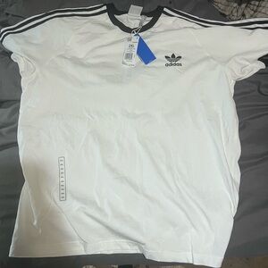 adidas White Short-Sleeve Trefoil Tee with Black Stripes
